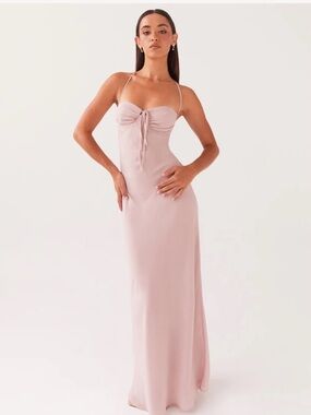 Peppermayo Blush Pink Tie-Front Slip Maxi Dress
